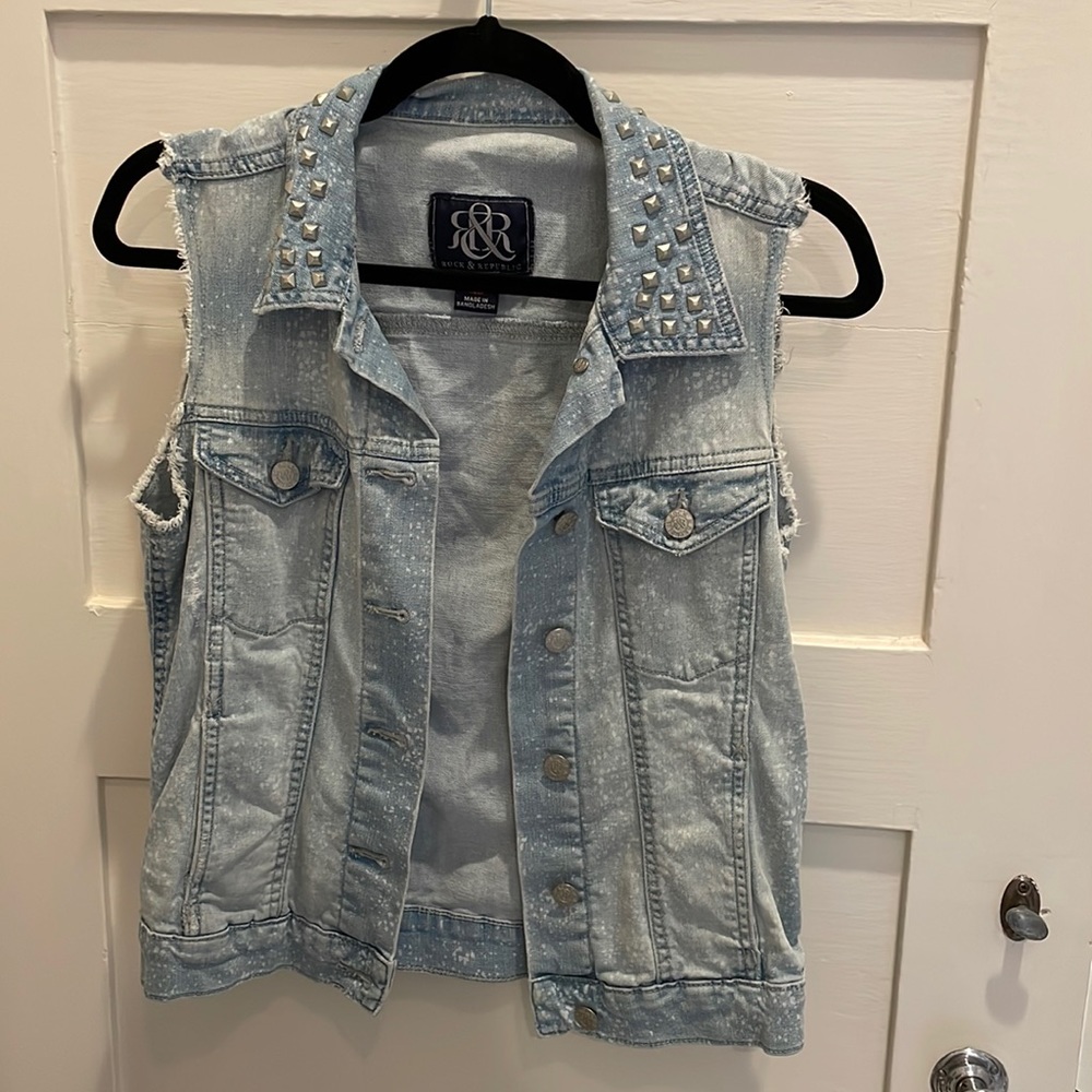 Rock & Republic Bleach Splatter Studded Denim Vest
